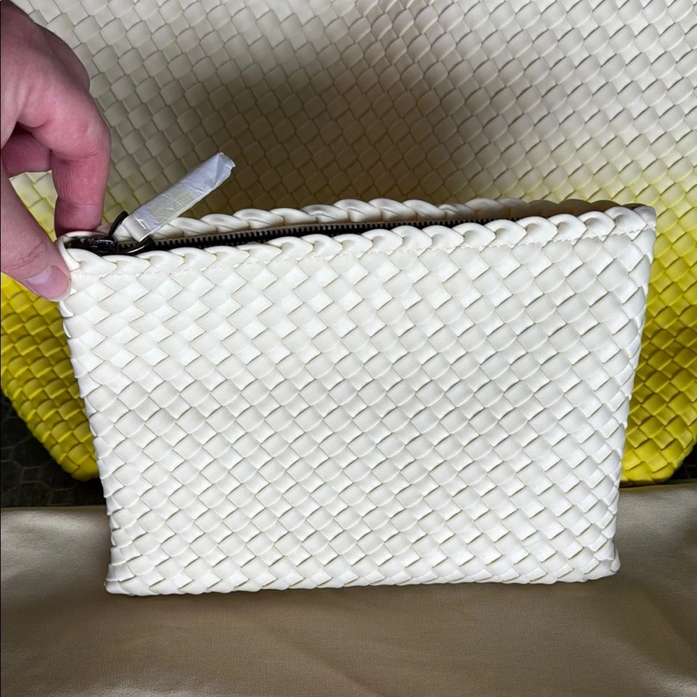 Naghedi St. Barth Medium Cream and Yellow Woven Tote with Pouch & Dust Bag NWT - Picture 6 of 6